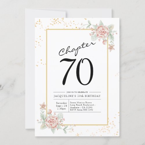 70th Birthday Blush Floral Invitation