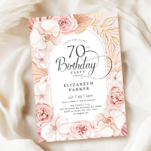 70th Birthday Blush Pink Gold Floral Invitation