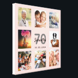 70th birthday blush rose gold name photo collage canvas print<br><div class="desc">A unique 70th birthday gift or keepsake, celebrating her life with a collage of 8 of your photos. Add images of her family, friends, pets, hobbies or dream travel destination. Personalize and add a name, age 70 and a date. Gray and black colored letters. A chic girly and feminine rose...</div>