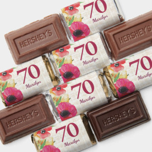 70th Birthday Bold Floral Linen Chocolates Candy Hershey's Miniatures