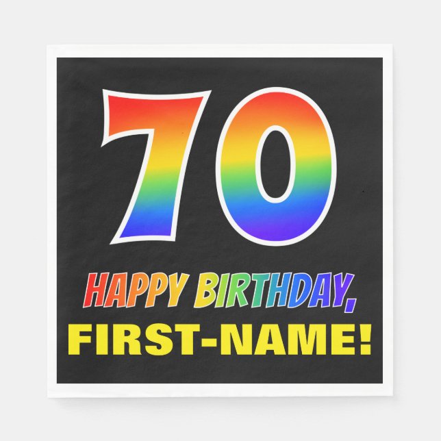 70th Birthday: Bold, Fun, Simple, Rainbow 70 Napkins (Front)