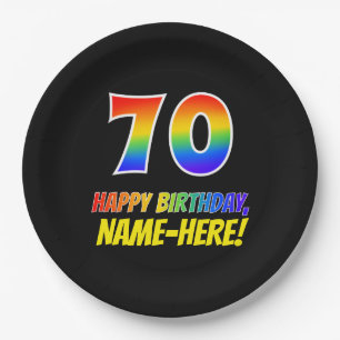 70th Birthday: Bold, Fun, Simple, Rainbow 70 Paper Plates