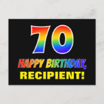[ Thumbnail: 70th Birthday: Bold, Fun, Simple, Rainbow 70 Postcard ]