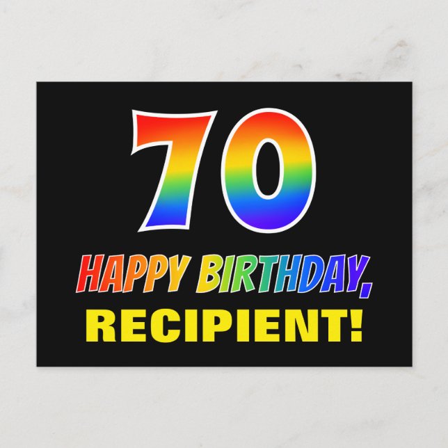 70th Birthday: Bold, Fun, Simple, Rainbow 70 Postcard (Front)