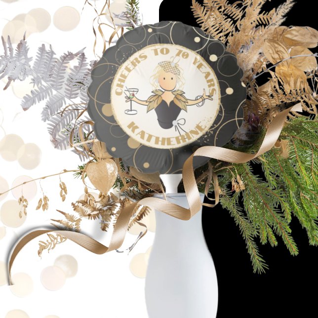 70th Birthday Bold Gold Sparkle Black Cartoon Chic Balloon (Creator Uploaded)
