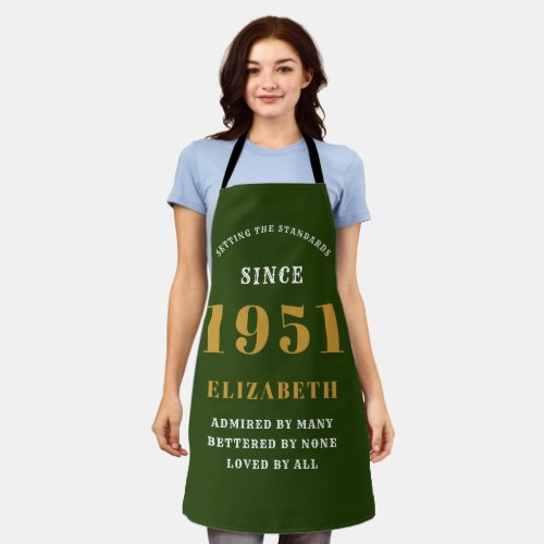 70th Birthday Born 1951 Green Gold Ladys Apron