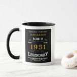 70th Birthday Born 1951 Retro Black Personalized Mug<br><div class="desc">For those born in 1951 and celebrating their 70th birthday we have the ideal birthday coffee mug. The black background with a white and gold vintage typography design design is simple and yet elegant with a retro feel. Easily customize the text of this birthday gift using the template provided. More...</div>