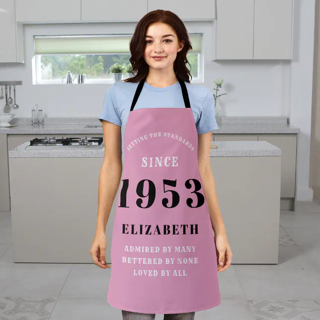 70th Birthday Born 1953 Pink Black Lady's Apron | Zazzle