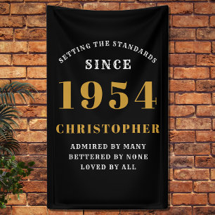 70th Birthday Born 1954 Add Name Black Gold Banner