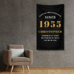 70th Birthday Born 1955 Add Name Black Gold Banner<br><div class="desc">70th Birthday Party Wall Banner - Customizable Black and Gold Decorative Piece. Celebrate an impressive milestone with our Birthday Party Wall Banner. This one-of-a-kind black and gold banner is not just a decoration, it's a statement piece. Customizable to your preferences, it's an elegant and fun way to mark the start...</div>