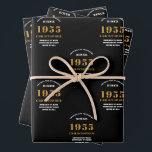 70th Birthday born 1955 Add Name Black Gold Wrapping Paper Sheets<br><div class="desc">A personalized wrapping paper design for that birthday celebration for a special person. Add the name to this vintage retro style black and gold design for a custom birthday gift. Easily edit the name and year with the template provided. A wonderful custom birthday gift. More gifts and party supplies for...</div>