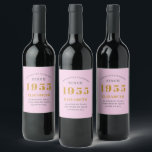 70th Birthday Born 1955 Add Name Pink Grey Wine Label<br><div class="desc">Personalized Birthday add your name and year sparkling wine label. Edit the name and year with the template provided. A wonderful custom pink birthday party item. More gifts and party supplies available with the "setting standards" design in the store.</div>