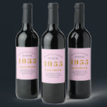 70th Birthday Born 1955 Add Name Pink Grey Wine Label<br><div class="desc">Personalized Birthday add your name and year sparkling wine label. Edit the name and year with the template provided. A wonderful custom pink birthday party item. More gifts and party supplies available with the "setting standards" design in the store.</div>