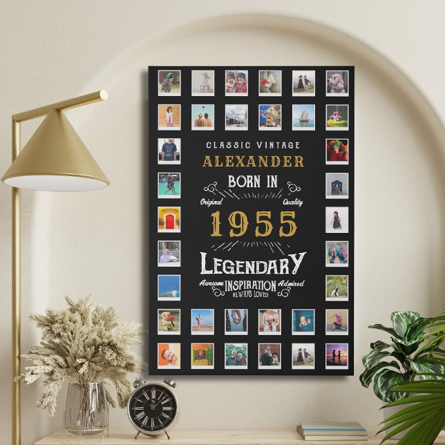 70th Birthday born 1955 Family Photos Collage Faux Canvas Print (Personalized 70th birthday family photos faux canvas.)