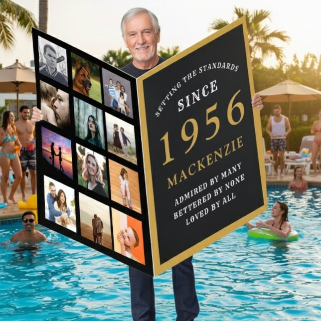 70th Birthday Born 1956 Photo Template Giant Card (Giant 1956 birthday card at a pool party)