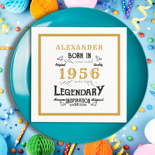 70th Birthday Born 1956 White Gold Legend Napkins