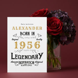 70th Birthday Born 1956 White Gold Retro Vintage Invitation