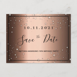 70th birthday bronze black metallic save the date postcard