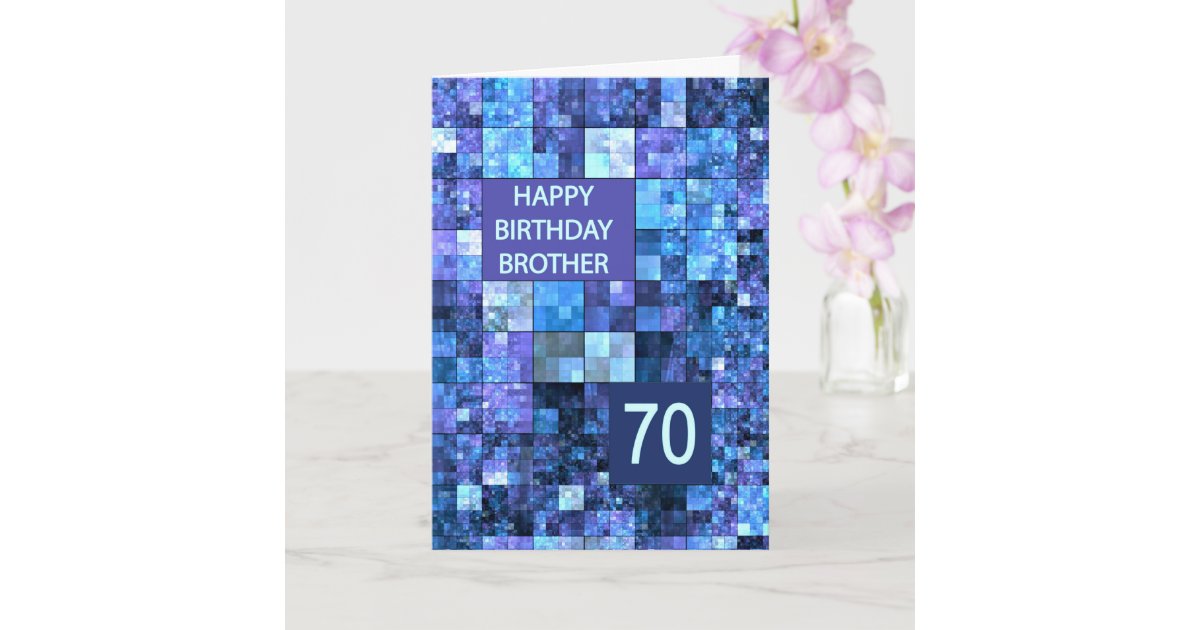 70th Birthday Brother, Blue Squares, Card | Zazzle