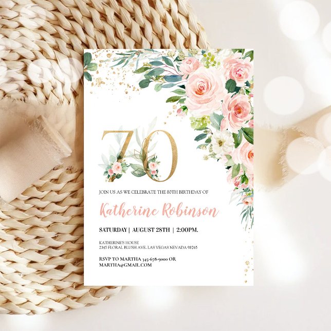 70th Birthday Brunch Invitation | Elegant Floral (Creator Uploaded)