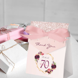 70th Birthday burgundy florals rose gold glitter Favor Boxes