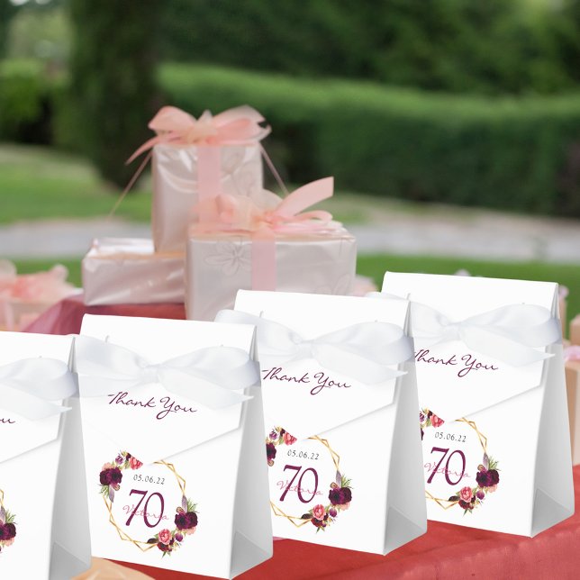 70th Birthday burgundy gold geometric floral white Favor Boxes (Creator Uploaded)