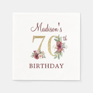 70th Birthday Burgundy Gold Personalized Napkins