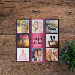 70th birthday burgundy name photo collage jigsaw puzzle<br><div class="desc">A gift for a woman's 70th birthday,  celebrating her life with a collage of 8 of your photos.  Templates for a name,  age 70 and a date.  Date of birth or the date of the anniversary.  Dark purple and white colored letters. Girly and feminine purple gradient background color.</div>