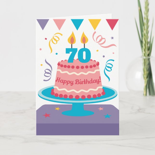 70th Birthday Cake: Customizable! Card (Front)