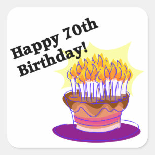70th Birthday Cake Square Sticker