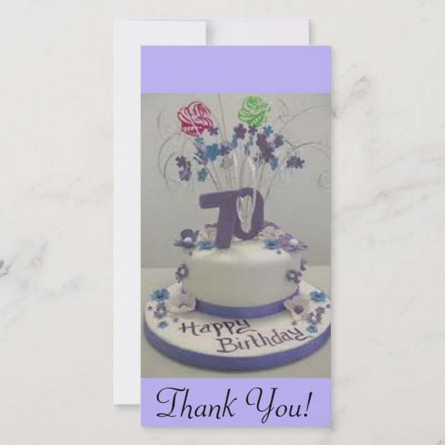 70th Birthday Cake Thank You Card (Front)
