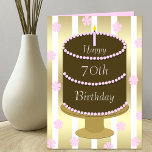 70th Birthday Card Cake in Pink<br><div class="desc">This 70th birthday card in pink features a cake decorated in pink with pink flowers in the background.  This 70th birthday card is sure to please her.  Copyright Kathy Henis</div>