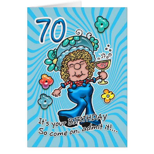 70th Birthday Card - Fun Lady With Glass Of Wine | Zazzle.com