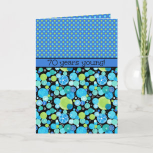 70th Birthday Card: Quirky Moons and Polka Dots Card