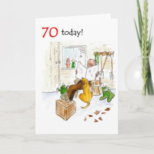 70th Birthday Card - Relaxing in the Garden Shed