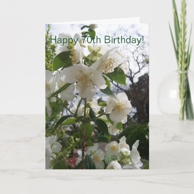70th Birthday Card White Flowers (Front)
