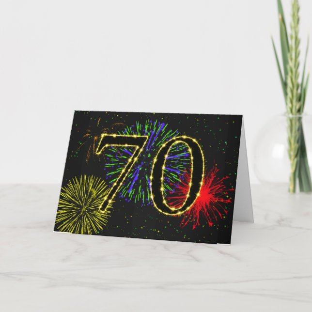 70th Birthday card with fireworks (Front)