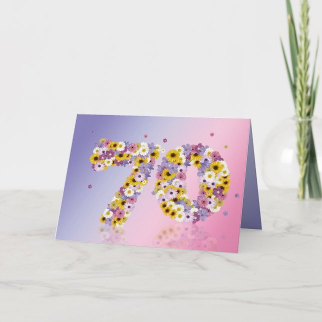 70th birthday card with flowery letters (Front)
