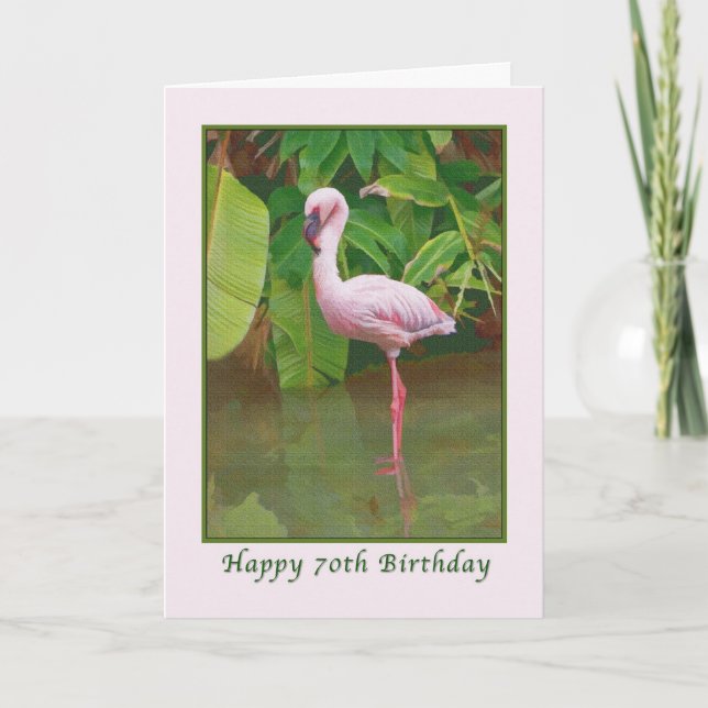 70th Birthday Card with Pink Flamingo (Front)
