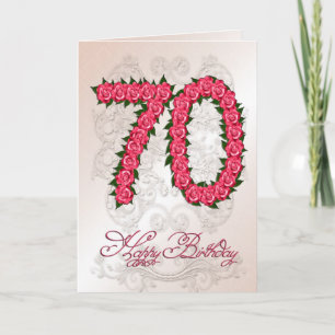70th birthday card with roses and leaves
