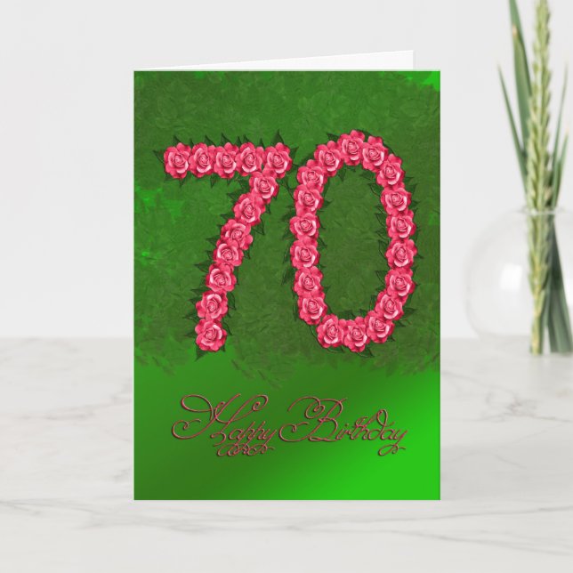 70th birthday card with roses and leaves (Front)