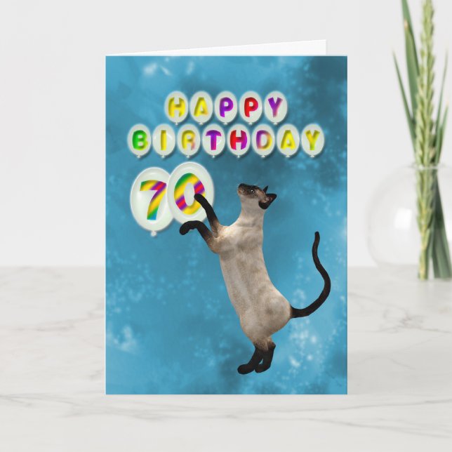 70th Birthday card with siamese cats (Front)