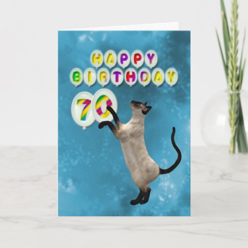 70th Birthday card with siamese cats