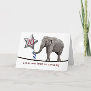 70th Birthday card with tightrope walking elephant