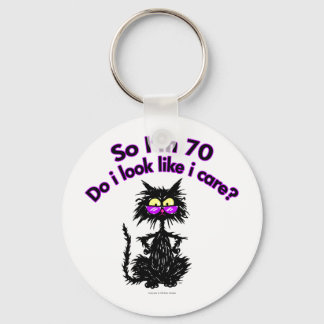70th Birthday Cat Gifts Keychain