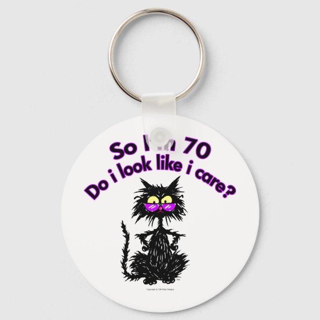 70th Birthday Cat Gifts Keychain (Front)