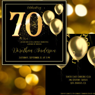 70th Birthday Celebrating Gold Back Front Elegant Invitation