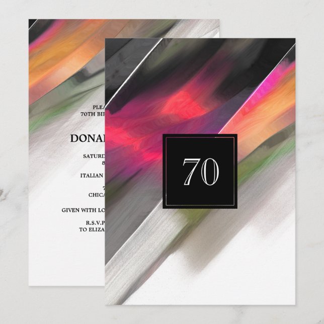 70th Birthday Celebration Abstract Painting Invitation (Front/Back)
