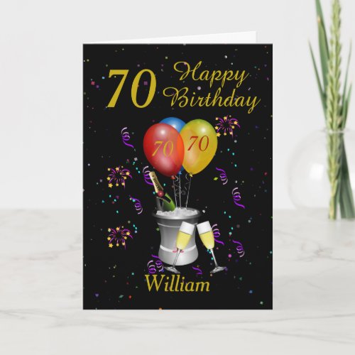 70th Birthday Celebration Black Gold Card