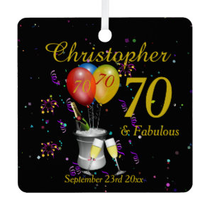70th Birthday Celebration Black Metal Ornament